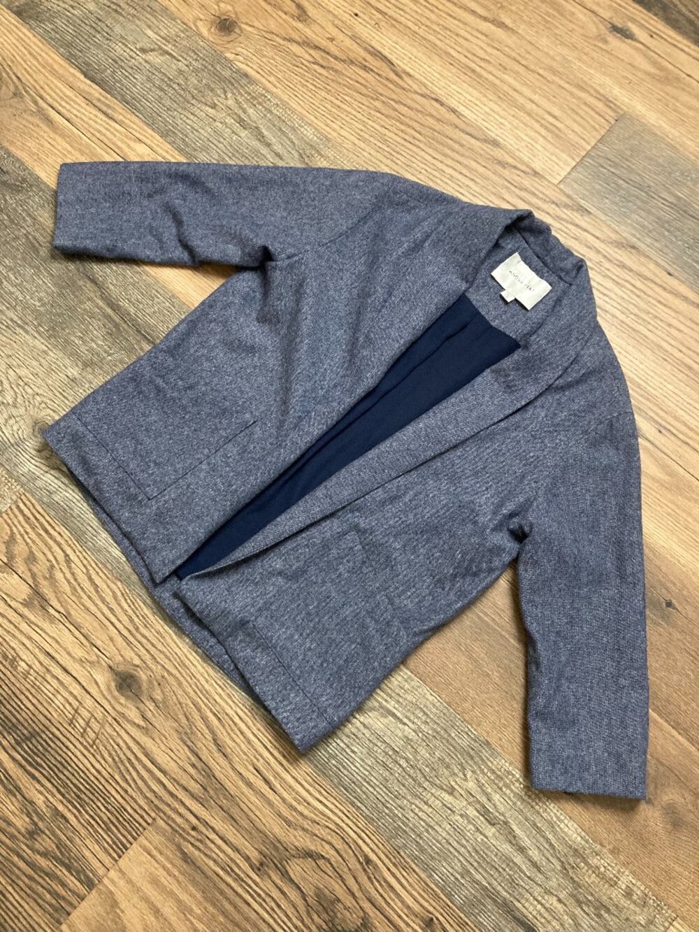 Amour Vert Women’s XS Blue Wool Blend Open Front Blazer Jacket Made in USA